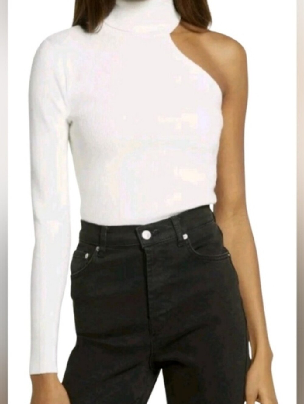 Bardot White One-Shoulder Knit Turtleneck Top